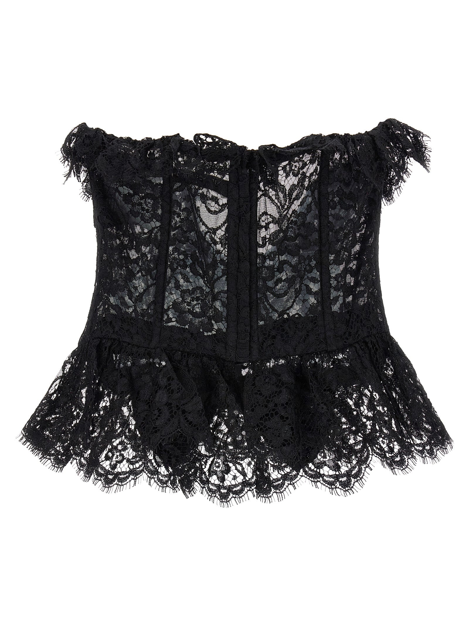 Lace Bow Bustier Top Tops Black - 2
