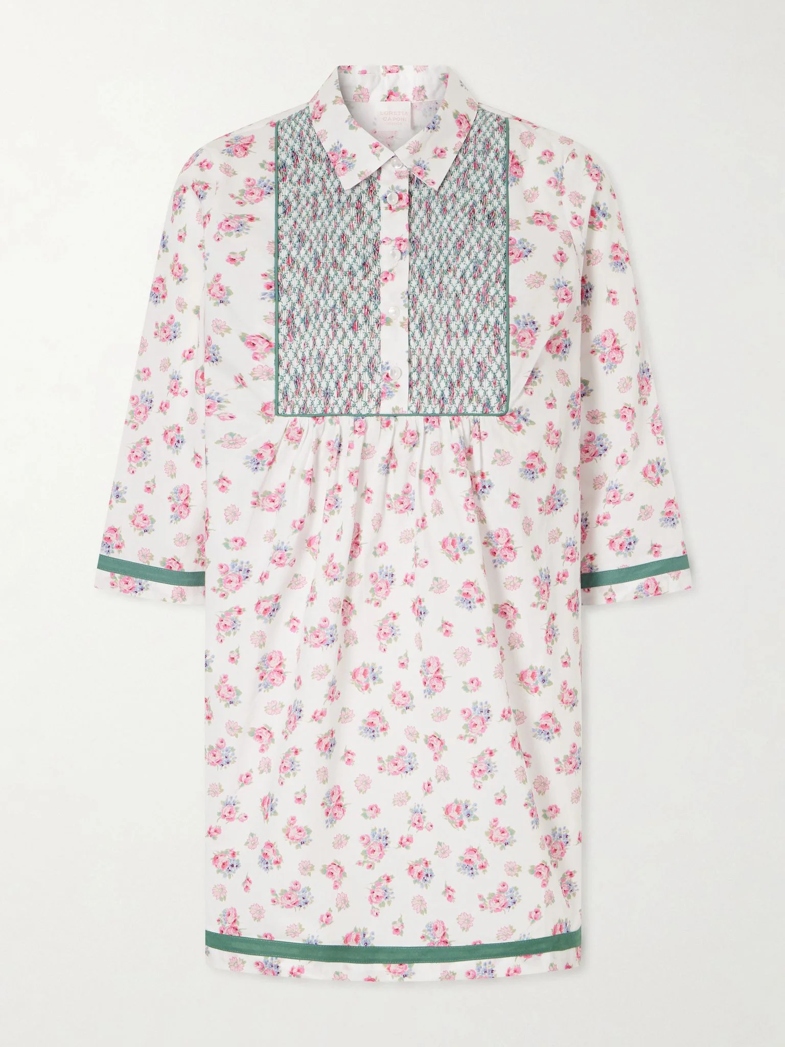 Alassio shirred embroidered floral-print cotton-poplin mini dress Multi - 1