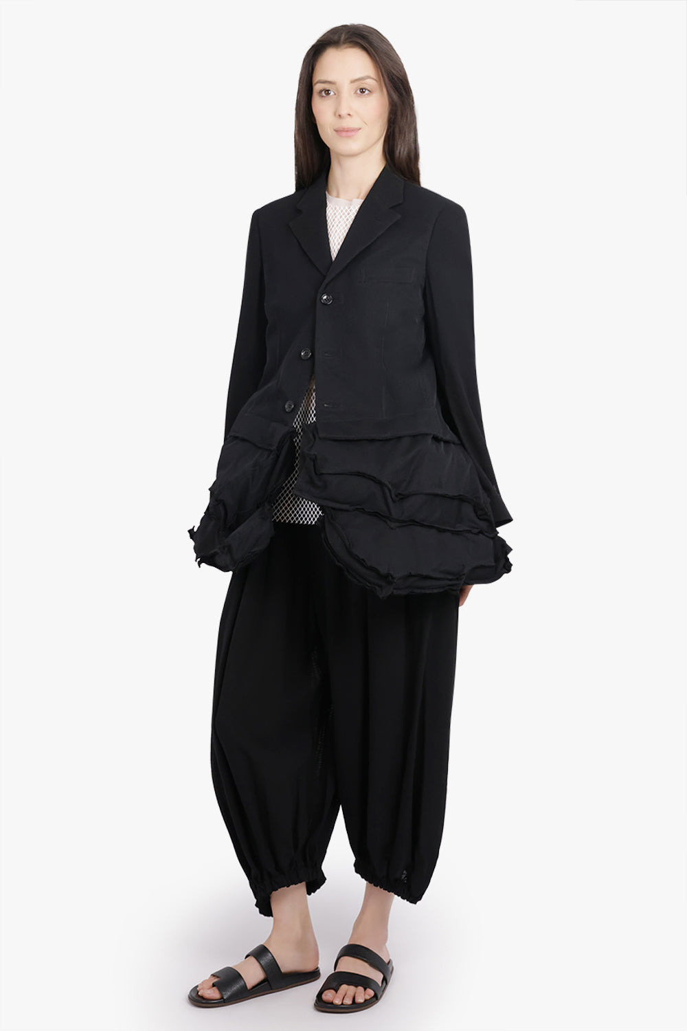 DECONSTRUCT ASYMMETRIC JACKET WITH TULLE HEM DETAIL | BLACK - 2