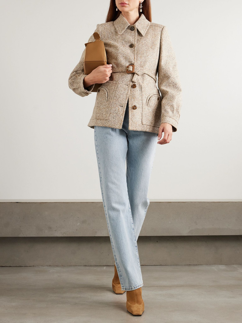 BLAZÉ MILANO Seanna Paint belted leather-trimmed alpaca and wool-blend jacket Beige outlook