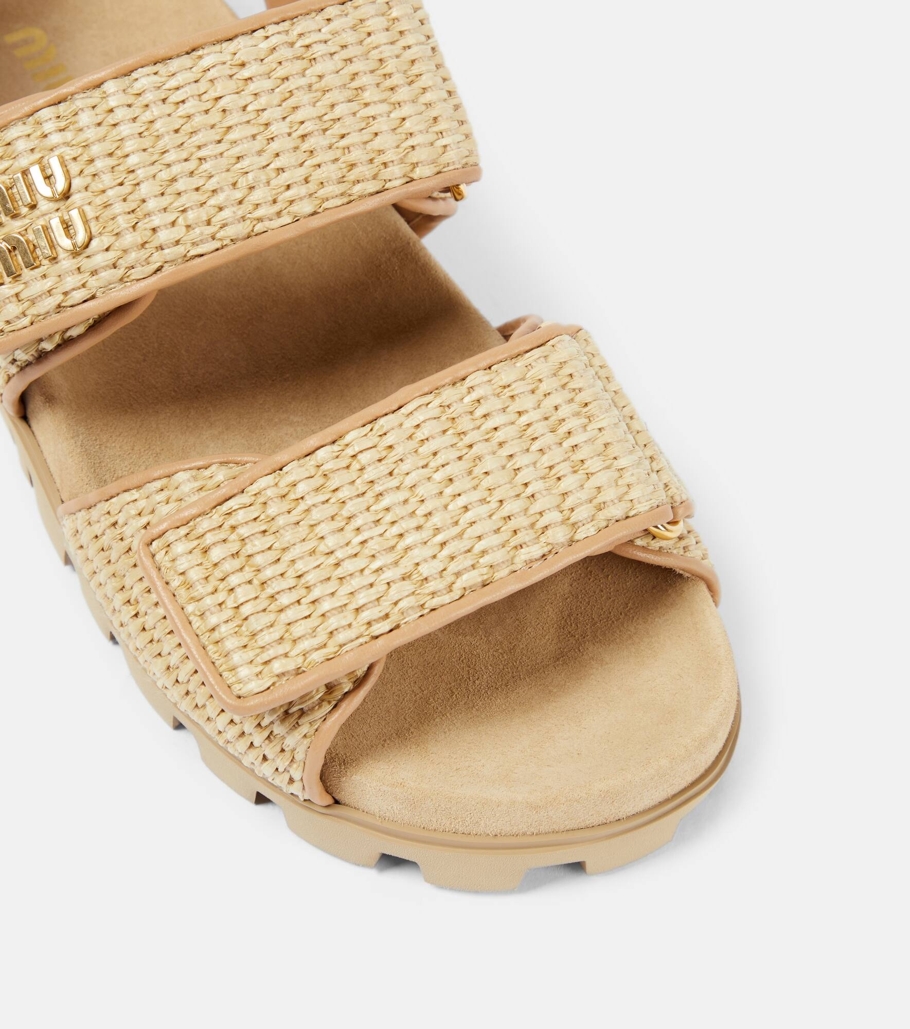 Logo leather-trimmed raffia sandals - 6