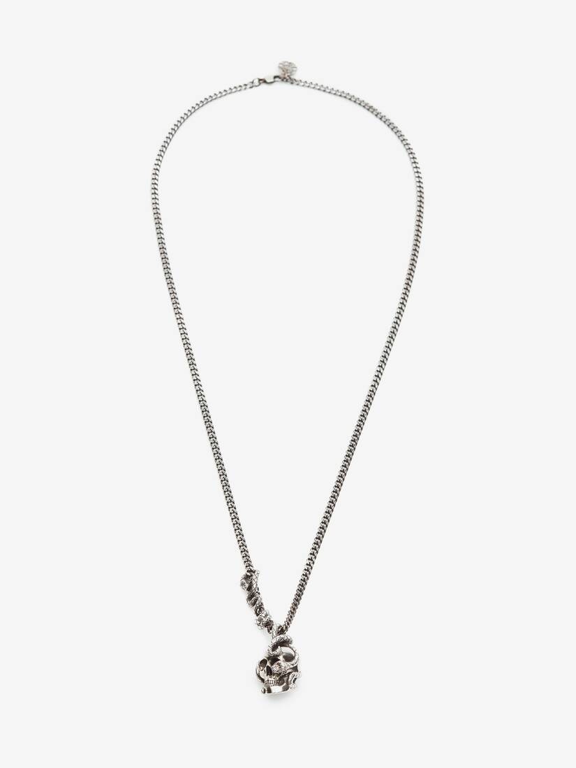 Skull And Snake Necklace in Antique Silver - 1