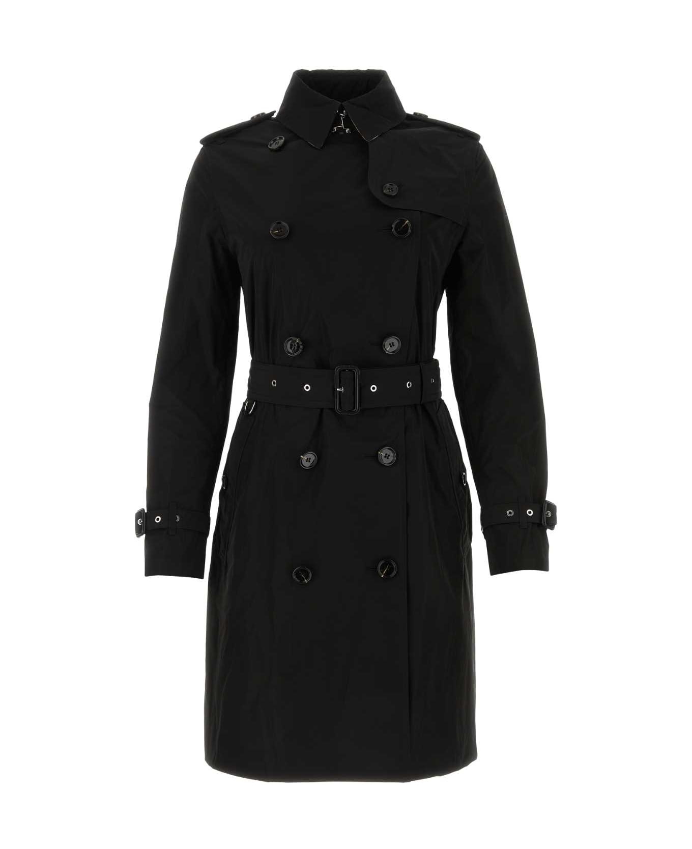Black Polyester Trench Coat - 1