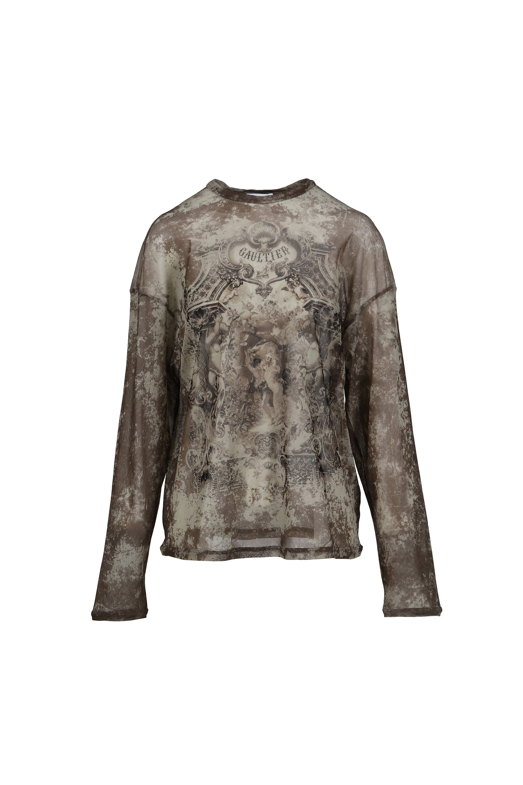 MESH OVERSIZED CREW NECK TOP PRINTED "MEDAILLON" / LT.BEI/TAUPE - 5