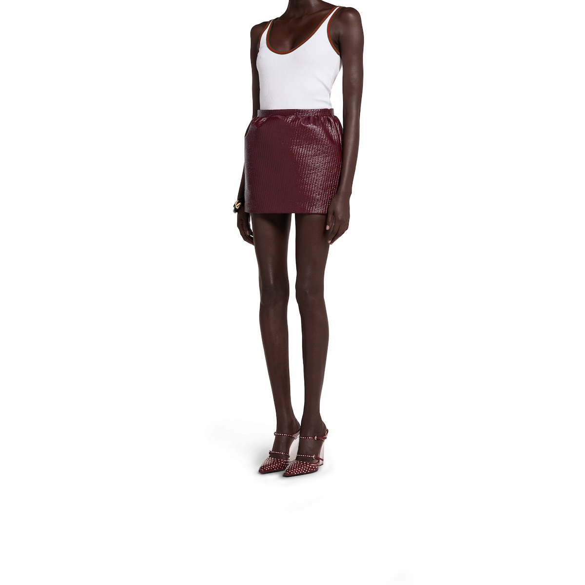 Diagonal coated wool mini skirt - 3
