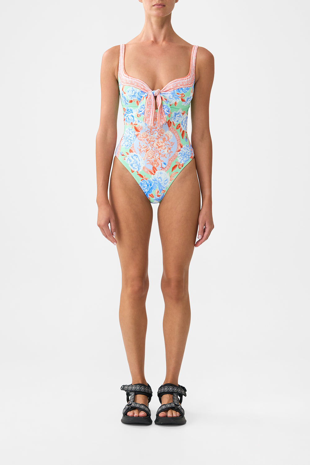 SWEETHEART NECK ONE PIECE WITH TIE FRONT - 2
