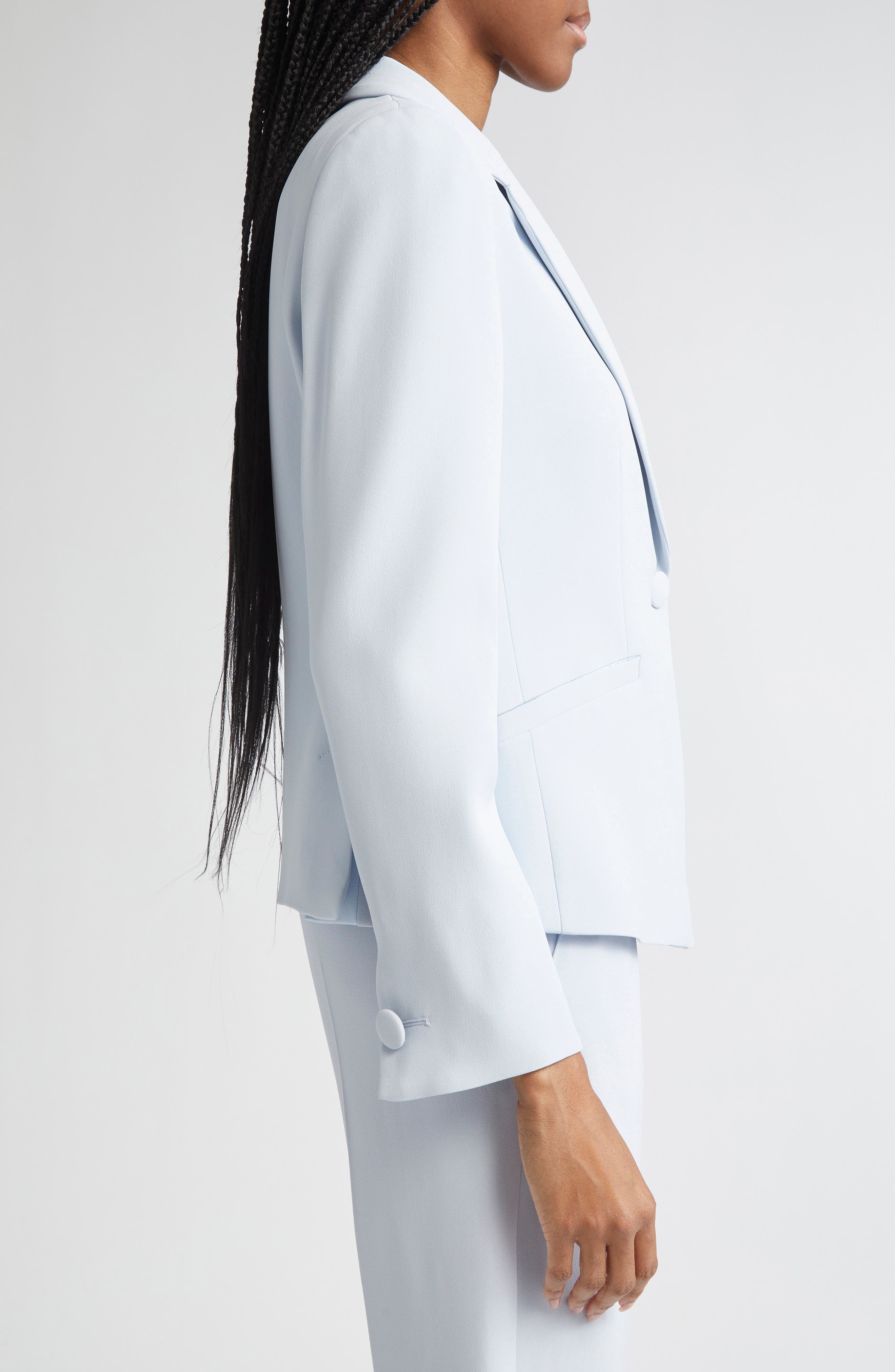Emporio Armani Cady One-Button Crepe Crop Blazer in Zen Blue at Nordstrom - 4