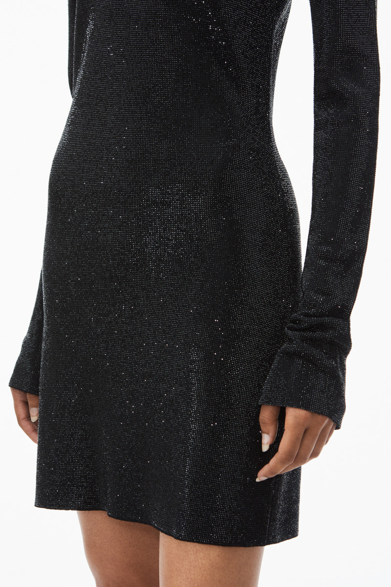 Alexander Wang CLEAR BEAD HOTFIX BOATNECK MINIDRESS IN LONG SLEEVE outlook