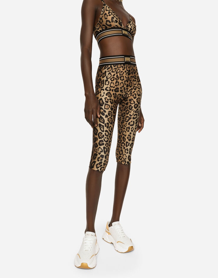 Leopard-print spandex/jersey cycling shorts - 4