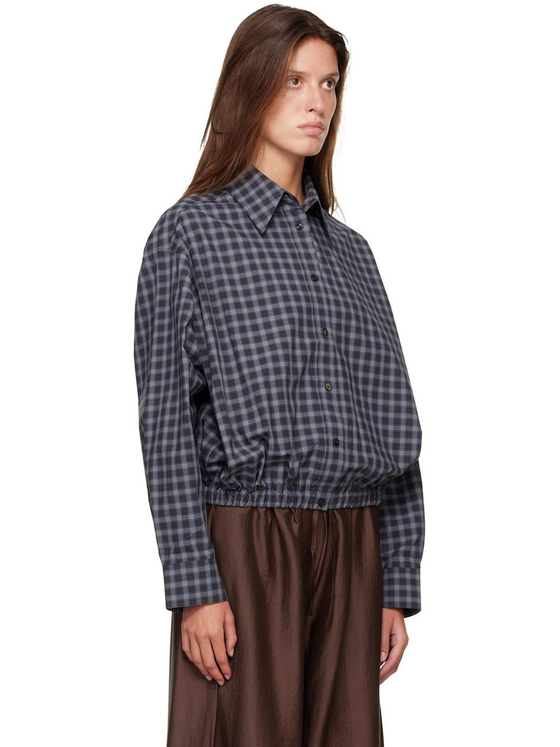 Navy Checked Bomber Shirt 2