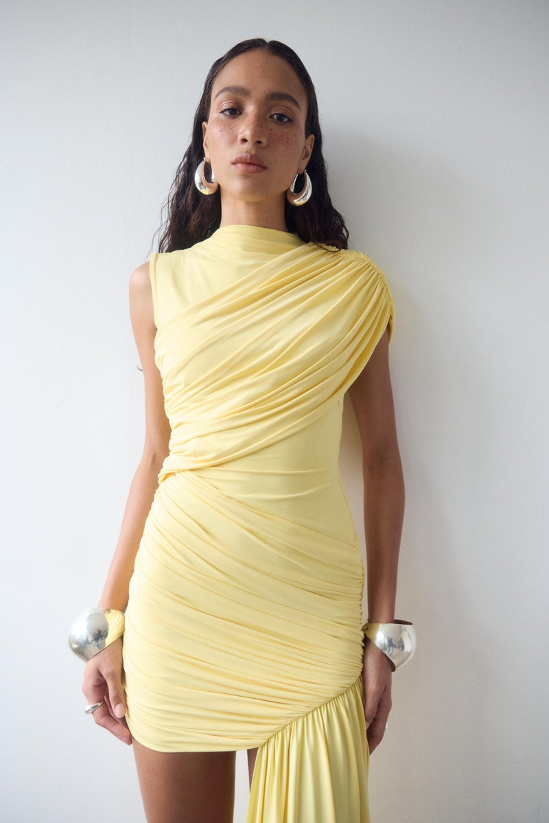 De La Vali RAVENNA MINI DRESS IN BABY YELLOW JERSEY outlook