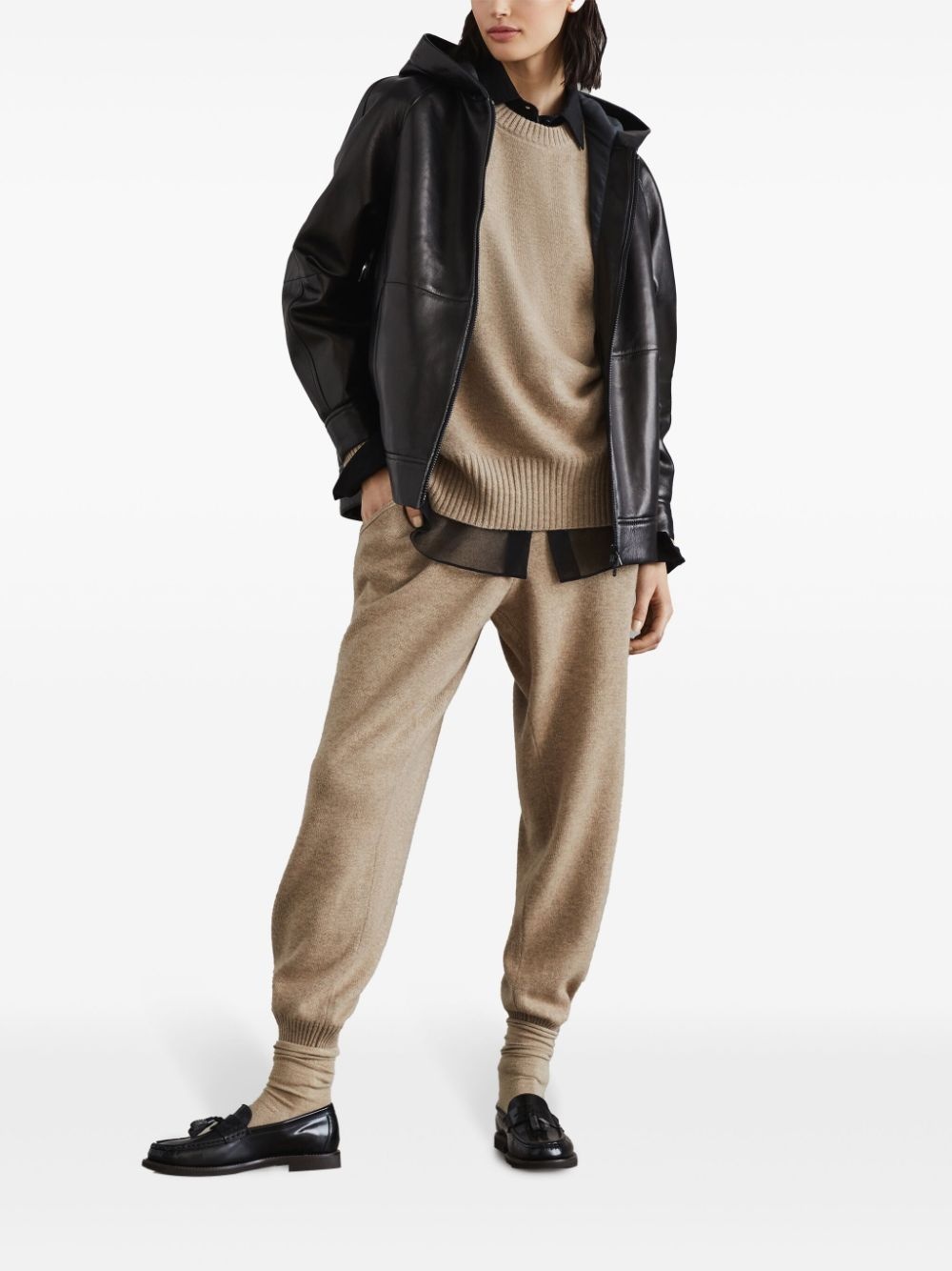 hooded leather jacket - 2