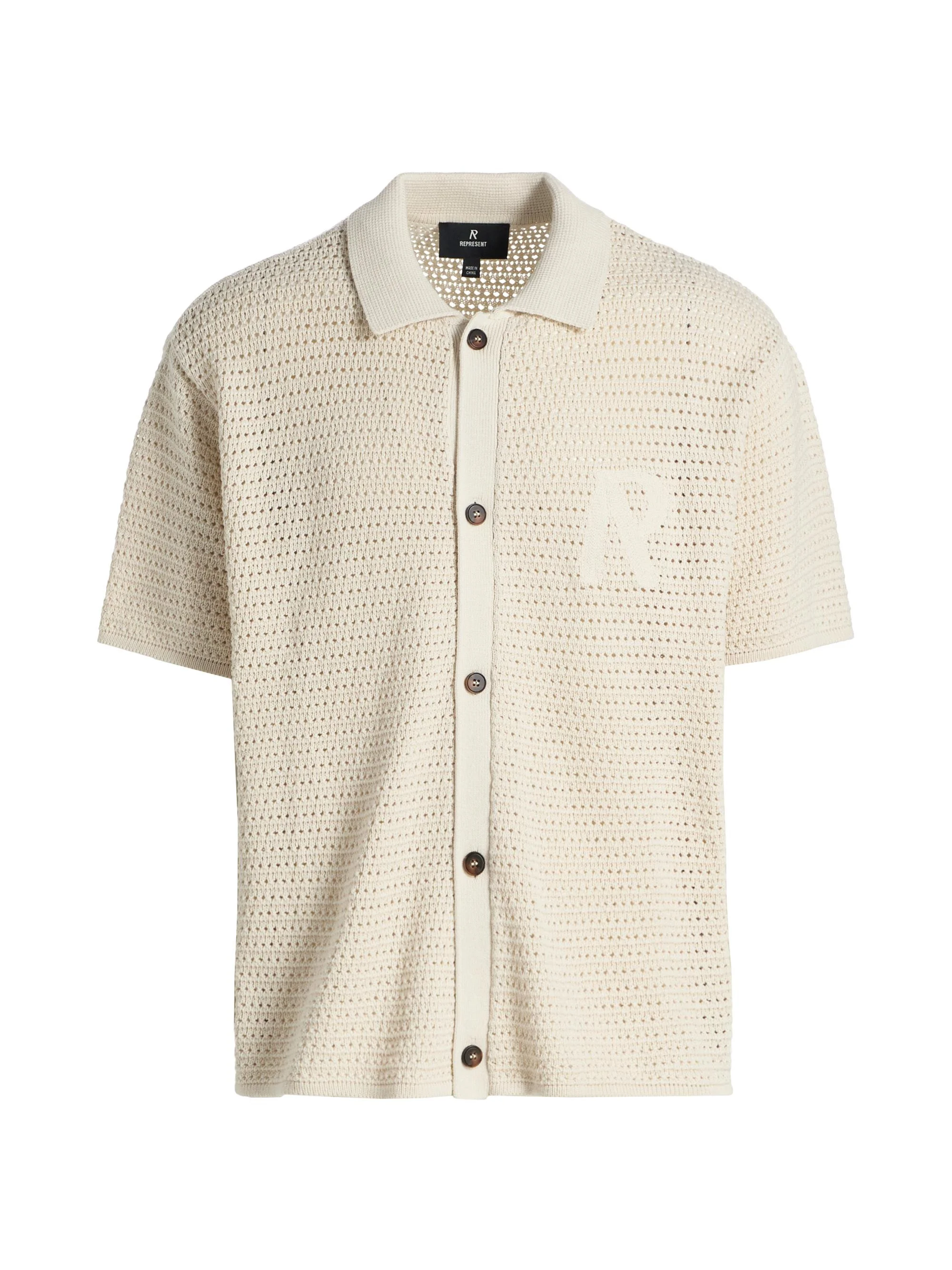 Men's Pico Open-Knit Cotton-Blend Shirt - Ecru - 1
