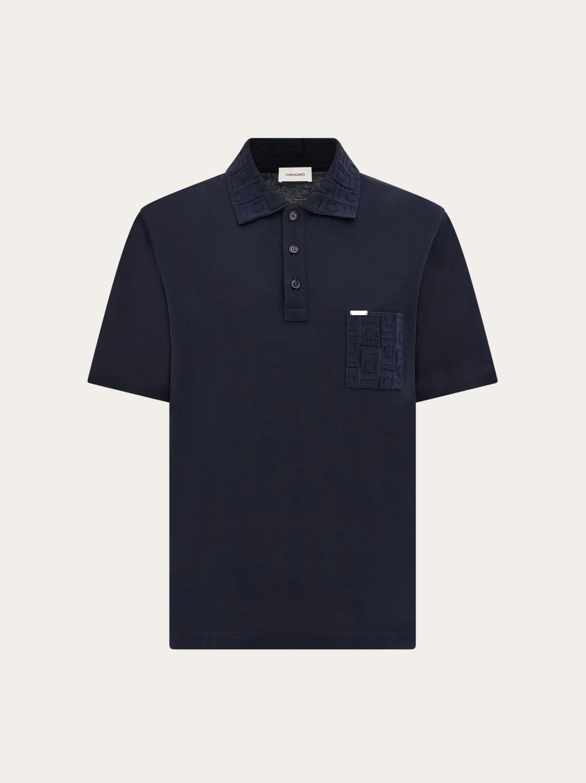 V-neck polo with jacquard pocket detail - 1