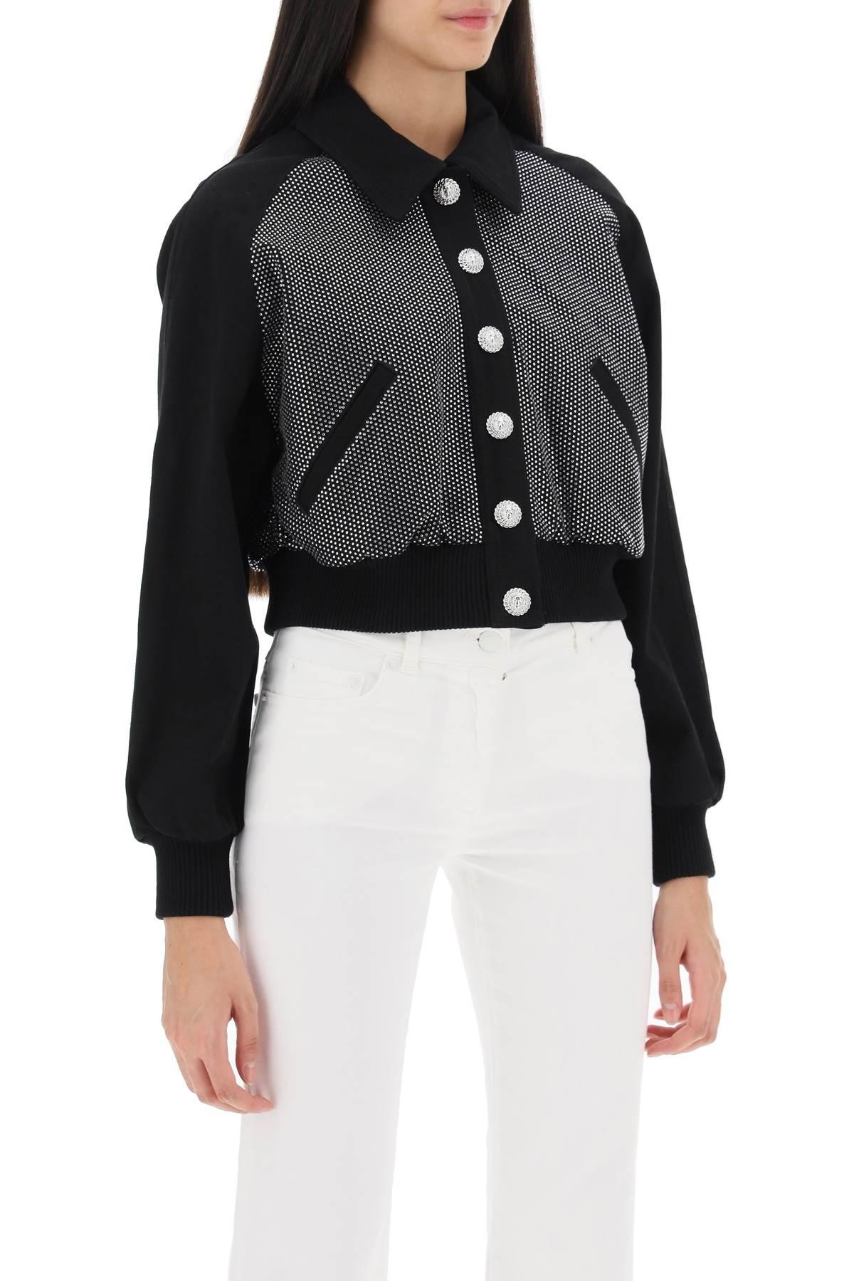 Balmain Denim Blouson Jacket With Rhinestones - 3