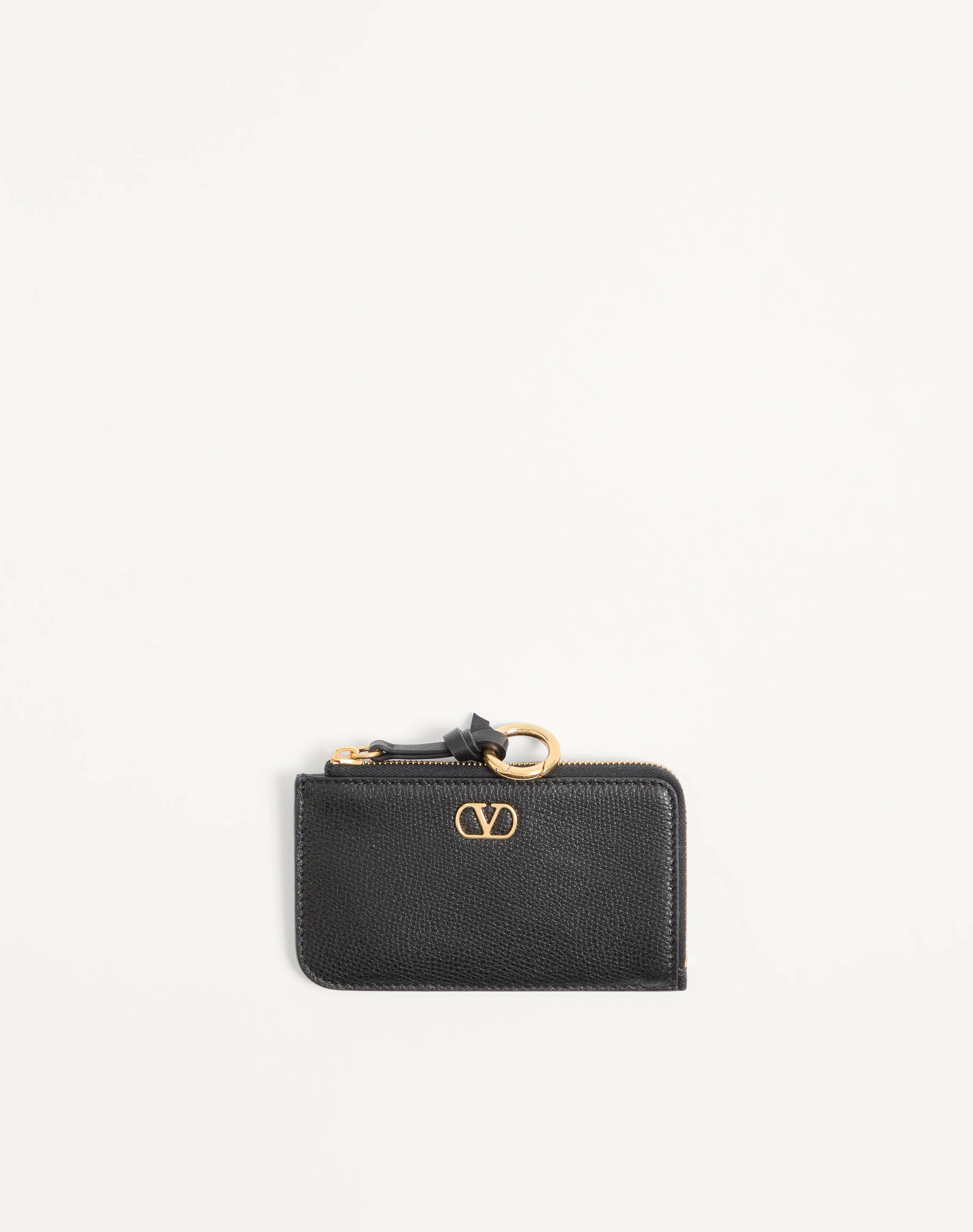 VALENTINO GARAVANI VLOGO SIGNATURE ZIP-AROUND CHARM CARDHOLDER IN GRAINY CALFSKIN - 1