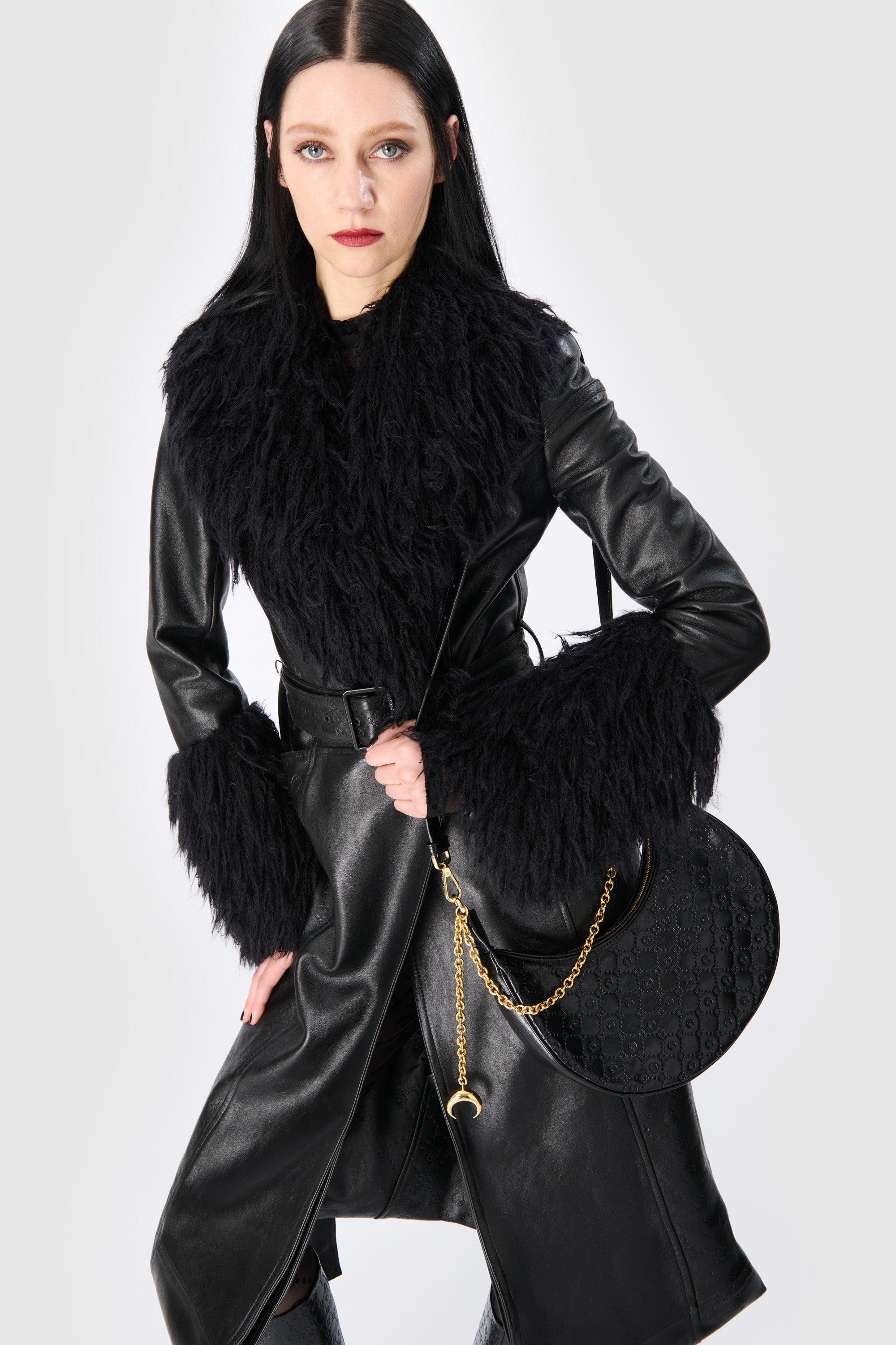 Moonogram Embossed Leather Trench Coat - 3