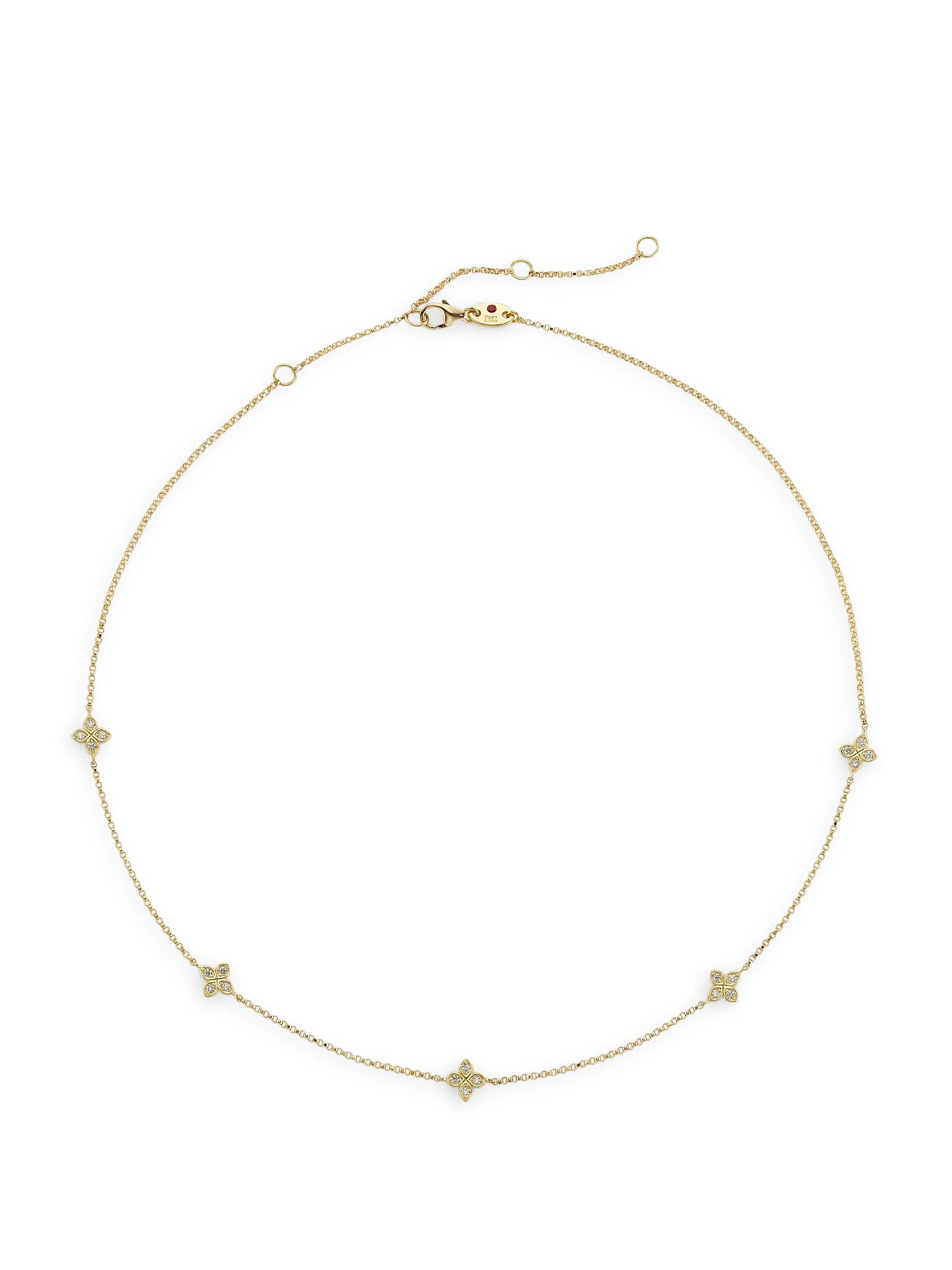 Women's Love By The Inch 18K Yellow Gold & 0.22 TCW Diamond Flower Station Necklace - Yellow Gold - 1