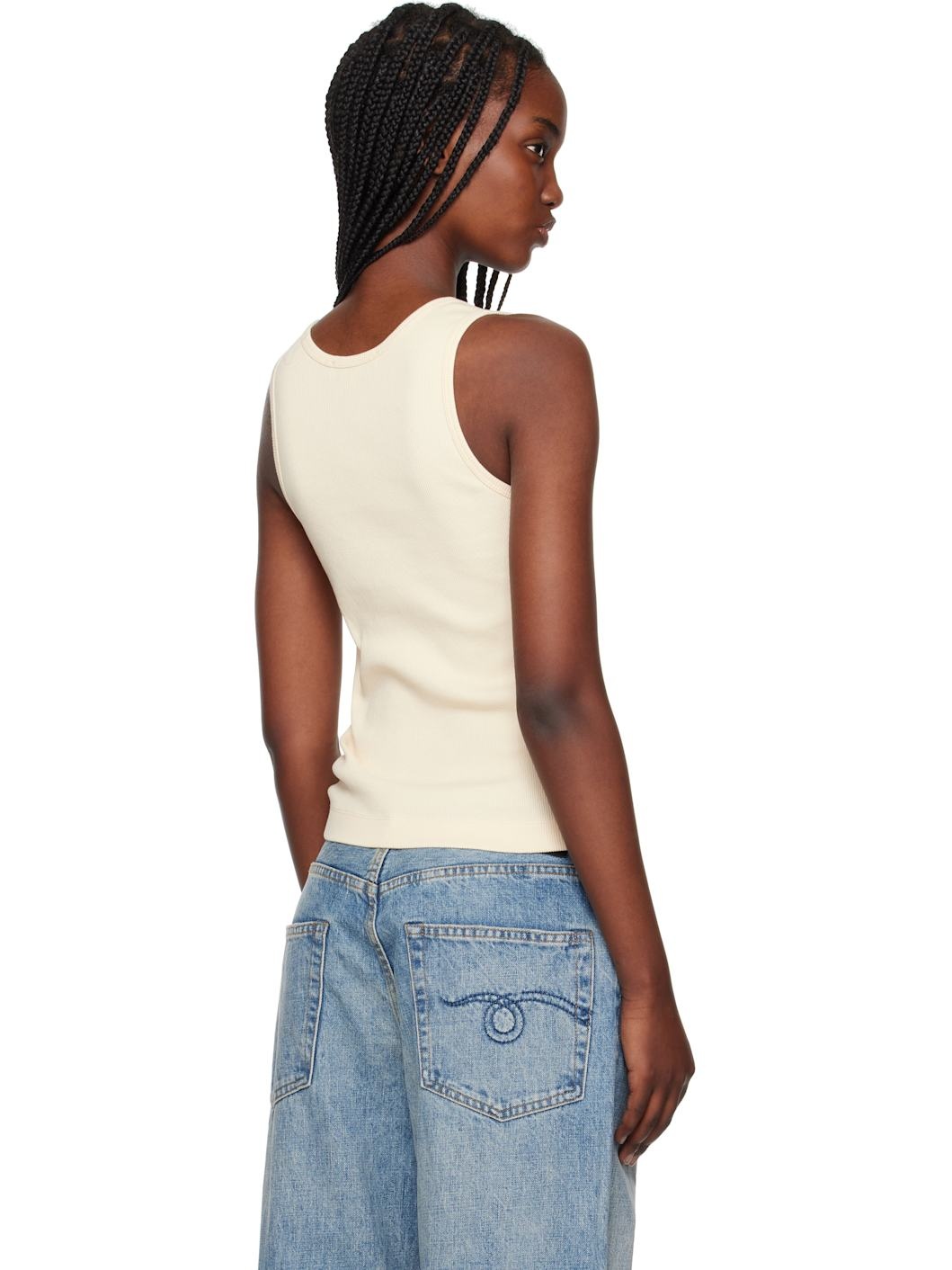 Beige Baby Fox Patch Ribbed Tank Top - 3