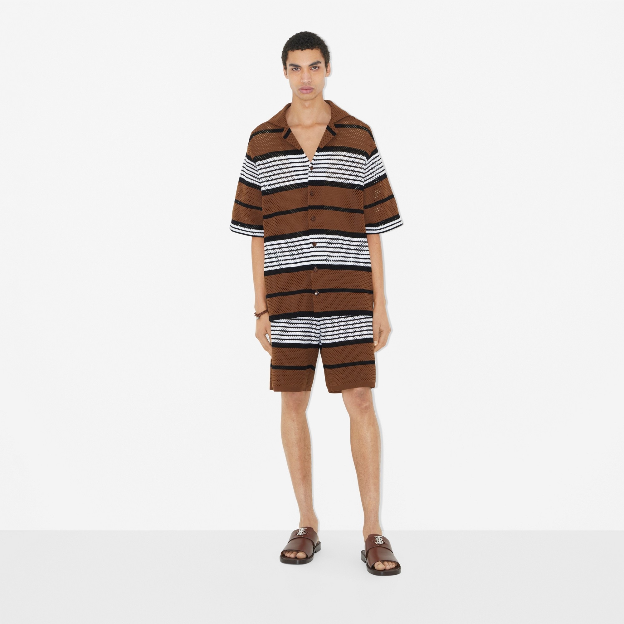 Short-sleeve Stripe Print Nylon Oversized Shirt - 2