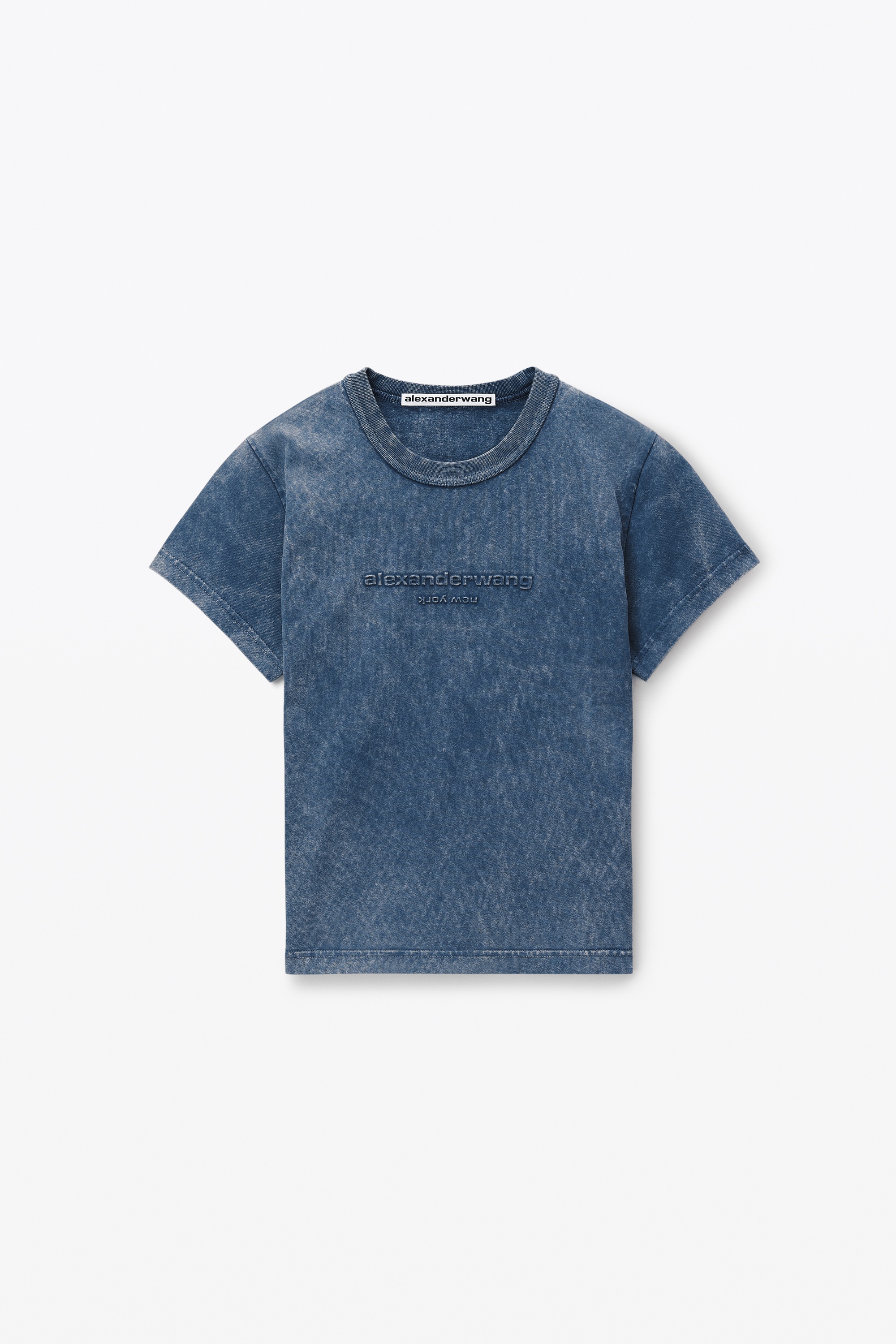 LOGO EMBOSSED ACID WASH SHRUNKEN TEE - 1