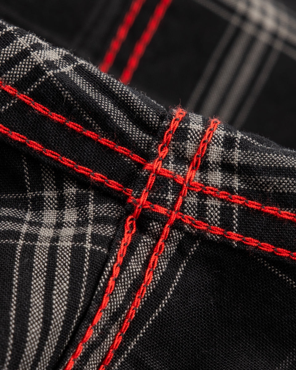 5OZ SELVEDGE SHORT SLEEVED MADRAS CHECK WORK SHIRT - BLACK - 15