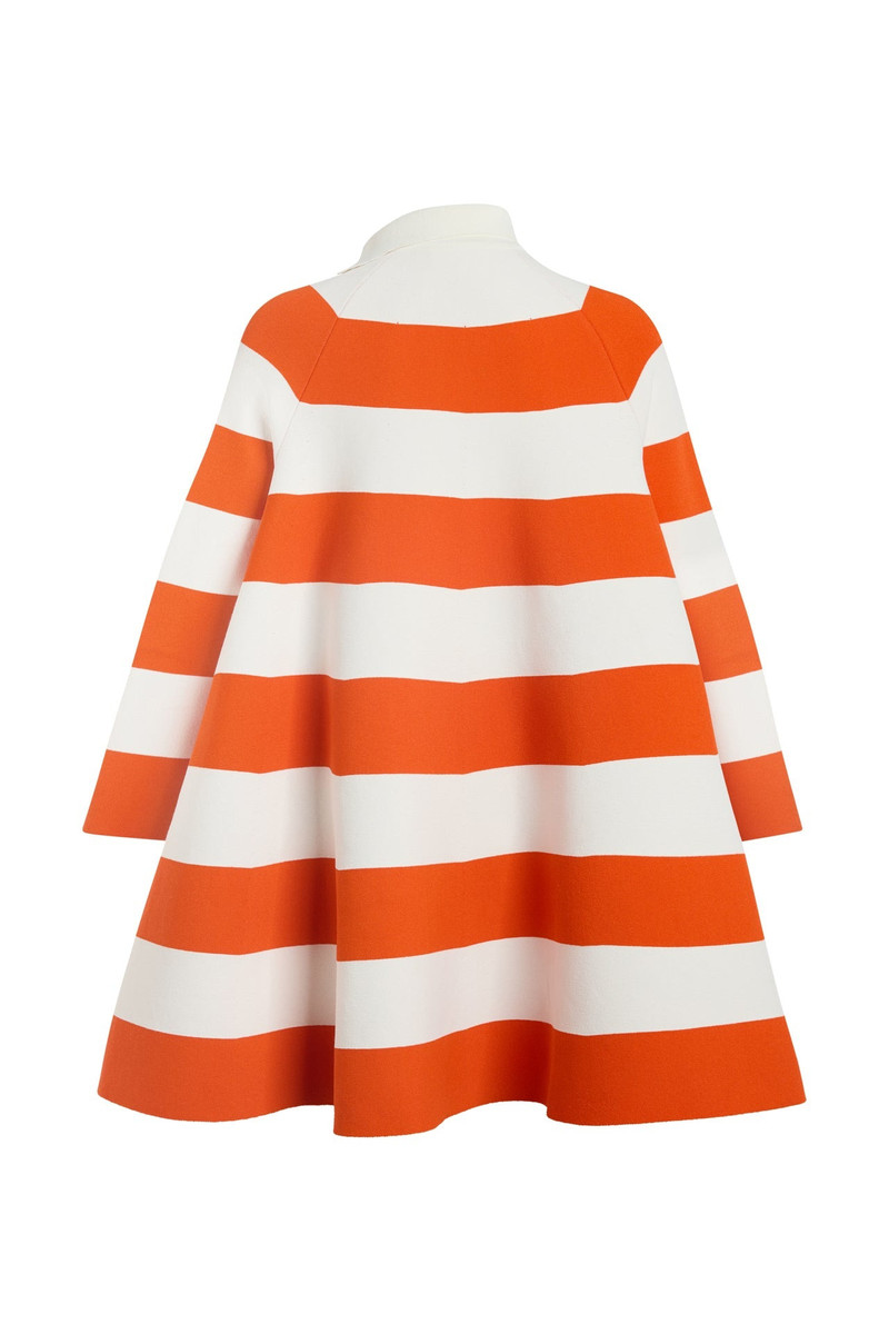 KNITTED FLARED MINI DRESS WITH ASYMMETRIC COLLAR RED WHITE STRIPED 3