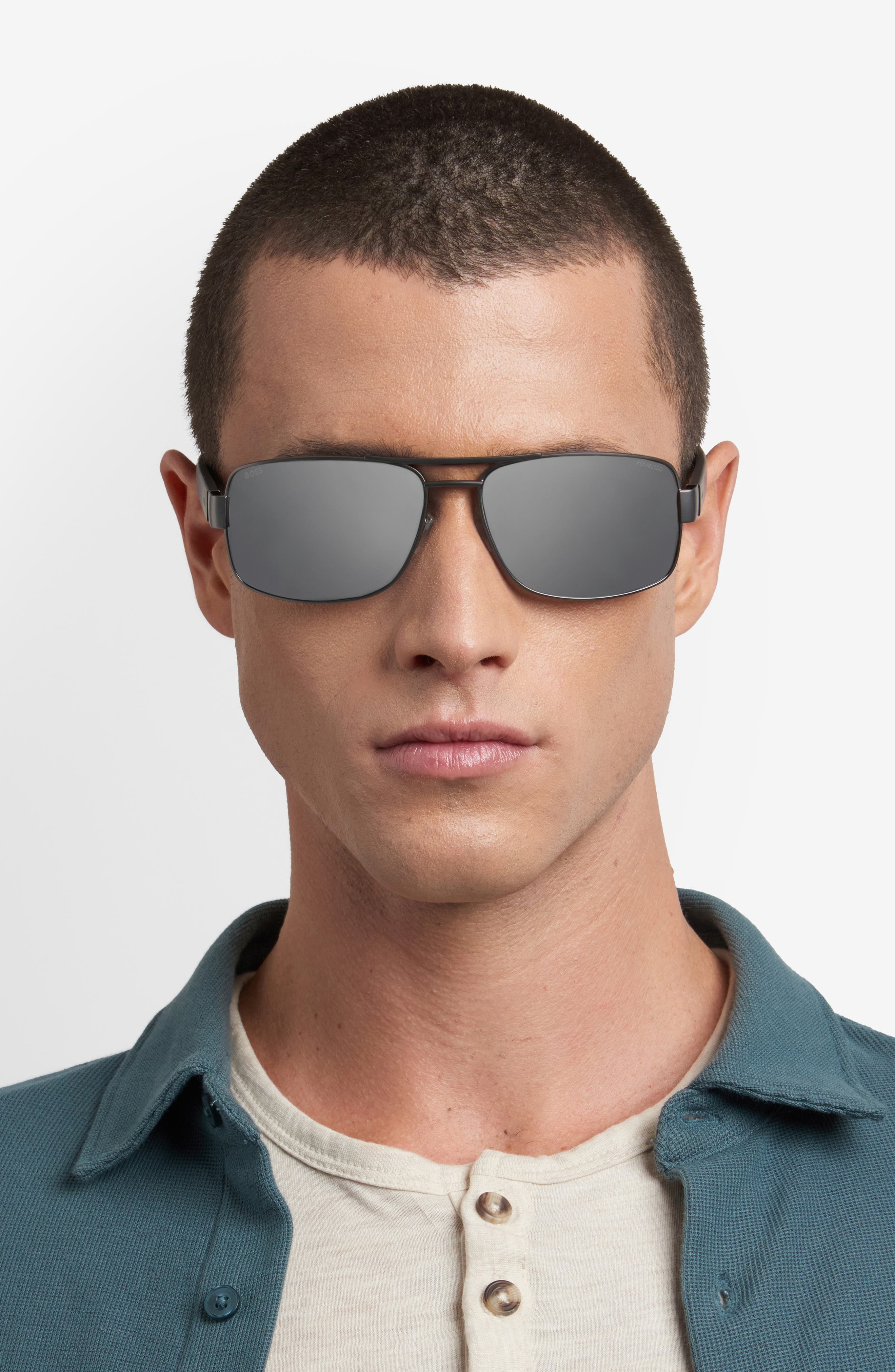 BOSS 62mm Oversize Polarized Navigator Sunglasses in Dark Ruthenium/Grey Polar at Nordstrom - 3