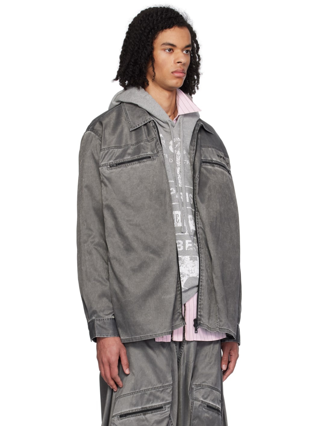 Gray Gathered Shirt - 2