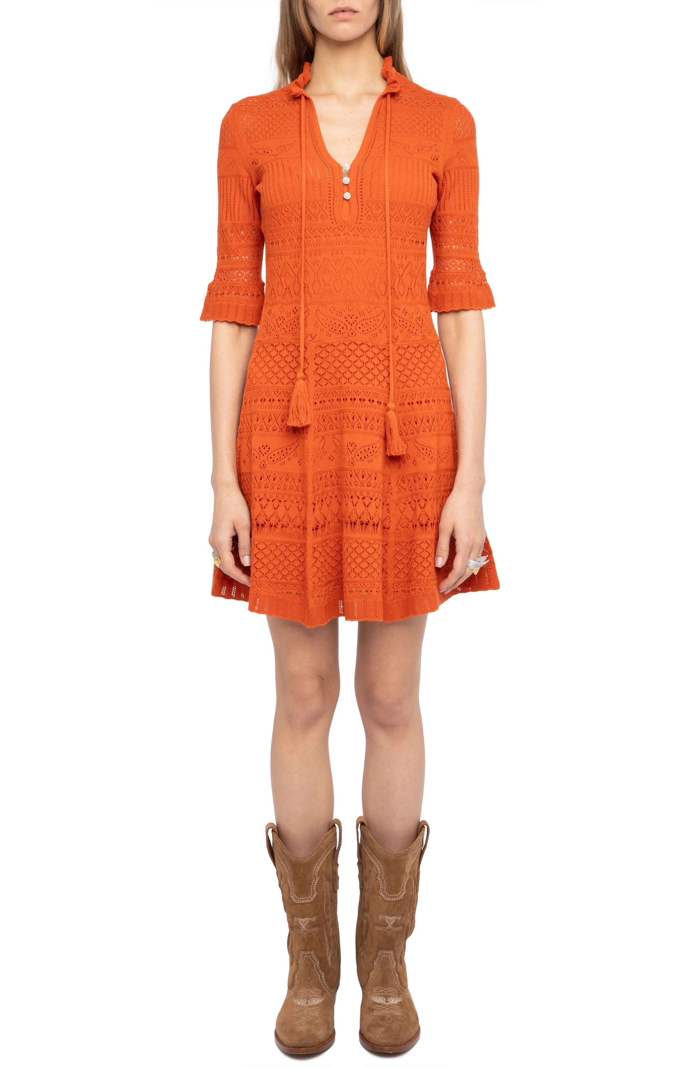 Zadig & Voltaire Memphis Cotton Pointelle Dress in Tangerine at Nordstrom - 1