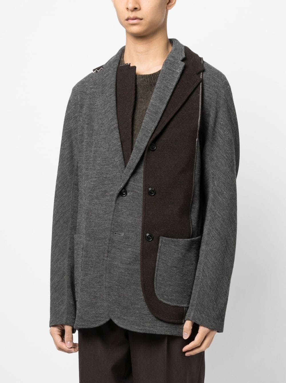 patchwork-design wool blazer - 3