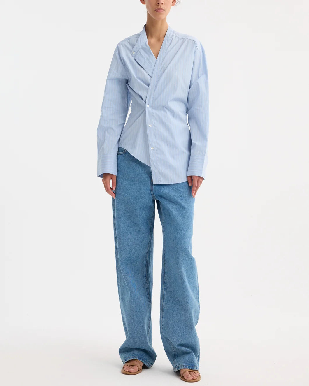 OVERLAP STRIPED SHIRT  | FINE BLUE STRIPE - 2