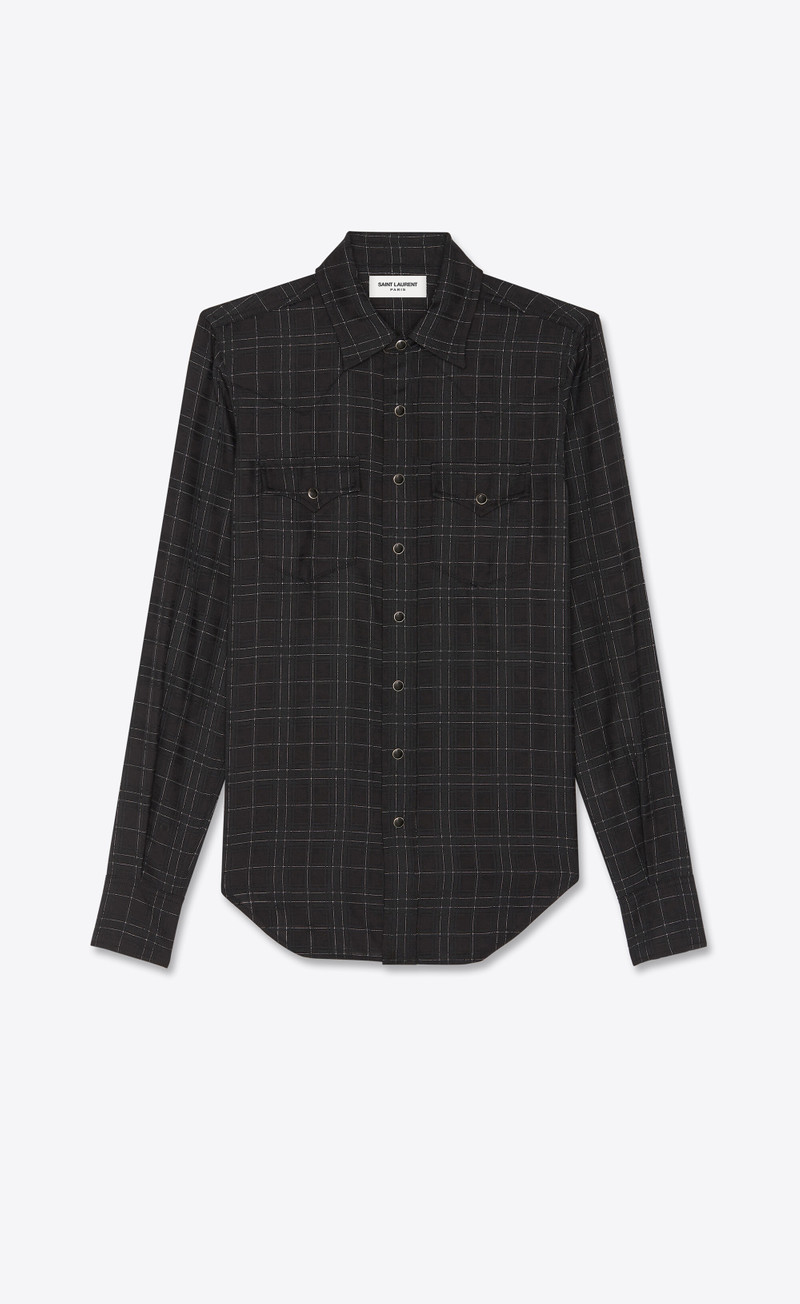 slim-fit western shirt in shiny and matte wool check 1