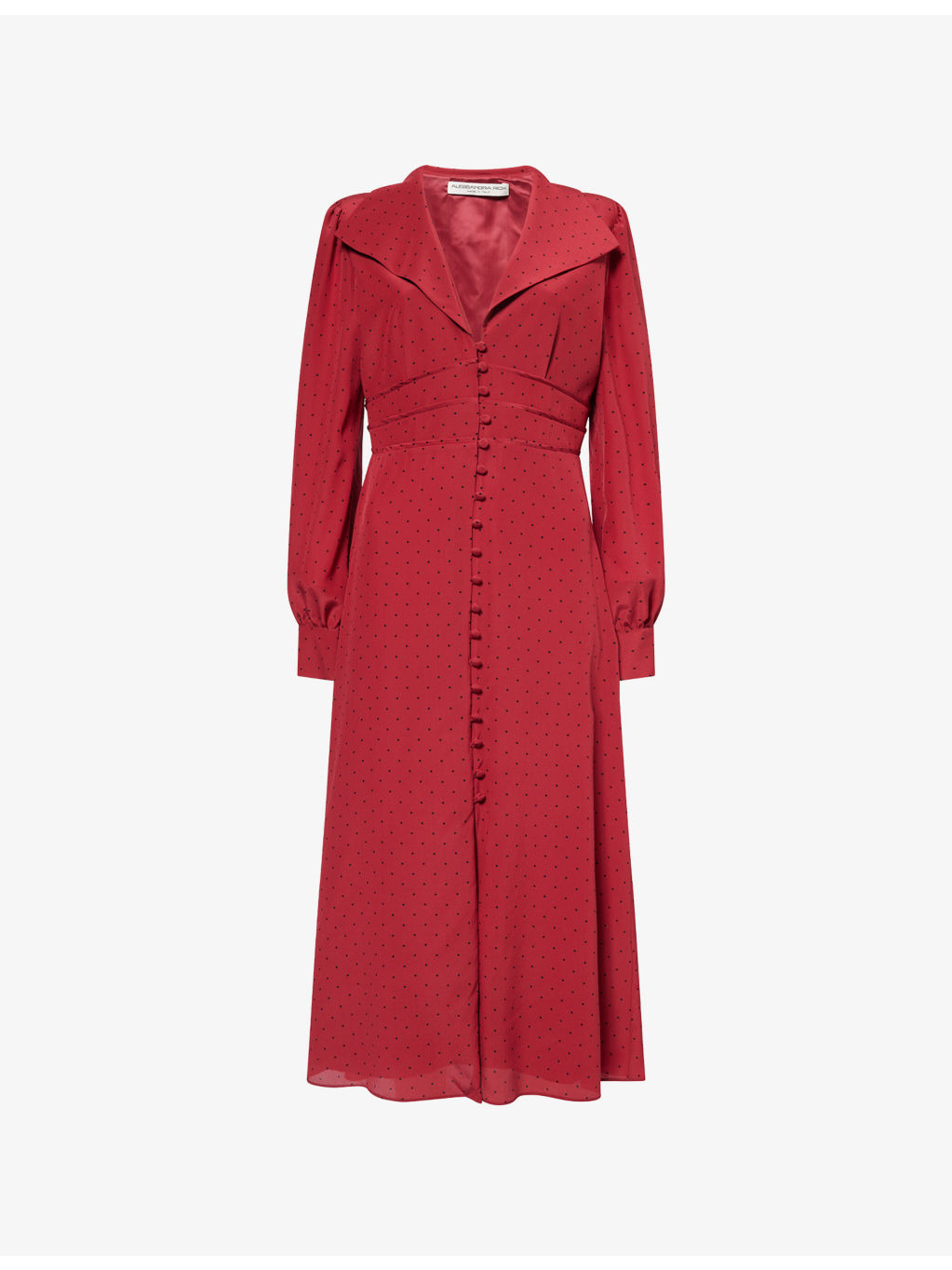 Polka-Dot Puffed-Sleeves Silk Midi Dress - 1