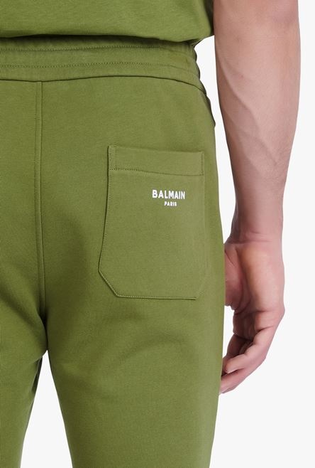 Khaki eco-designed cotton sweatpants with white Balmain Paris logo - 8