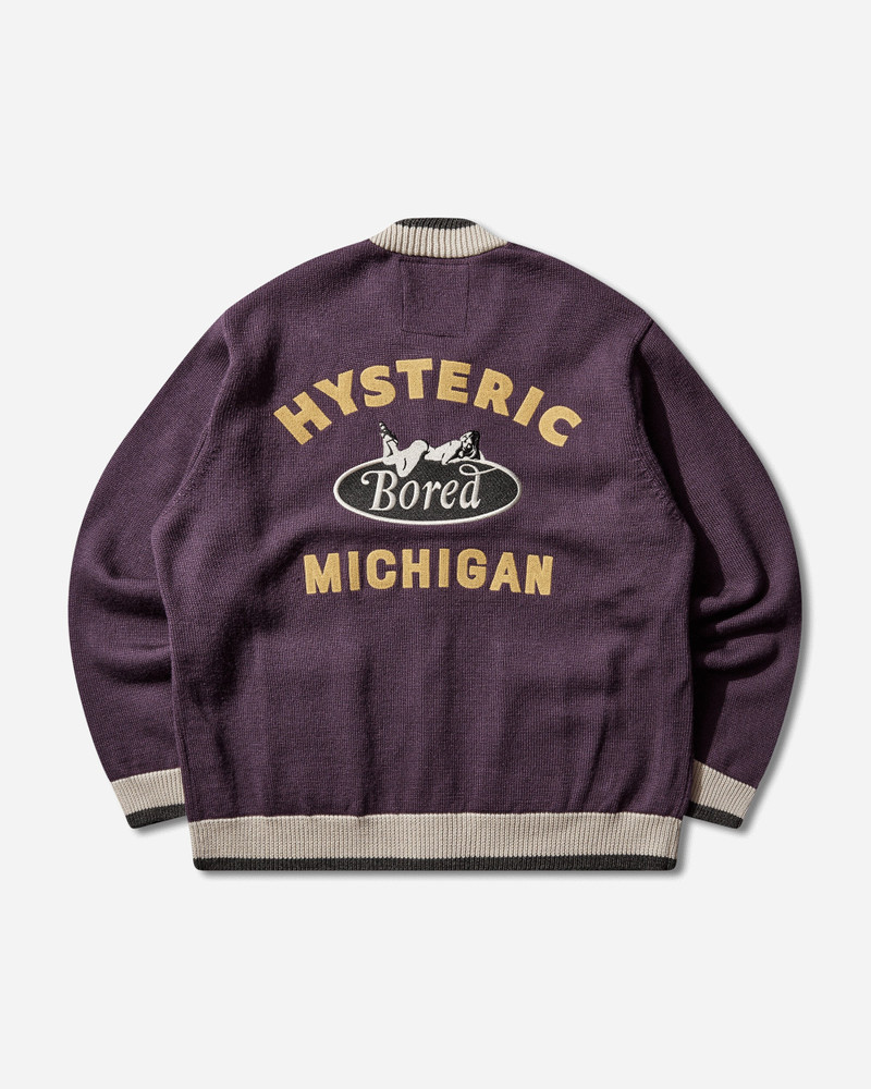 Hysteric Glamour Men's Bored Michigan Embroidered Cardigan Purple outlook