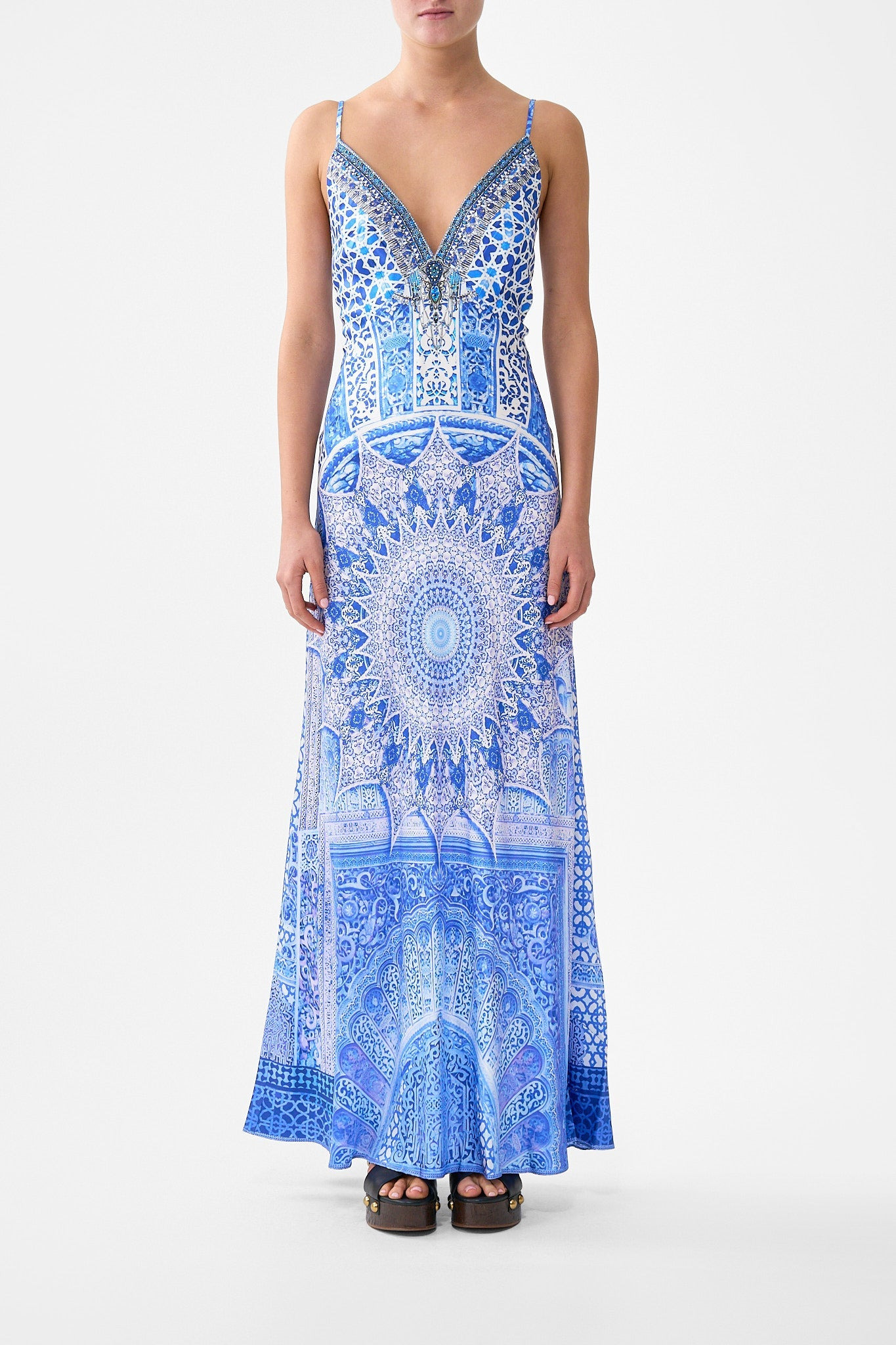 V-NECK LONG BIAS SLIP DRESS WITH TRAIN - 2