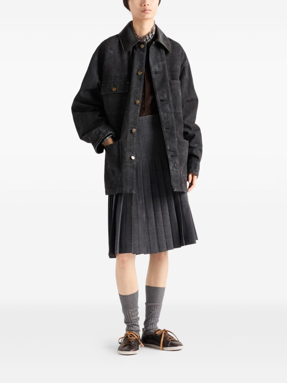 leather-collar cotton jacket - 2