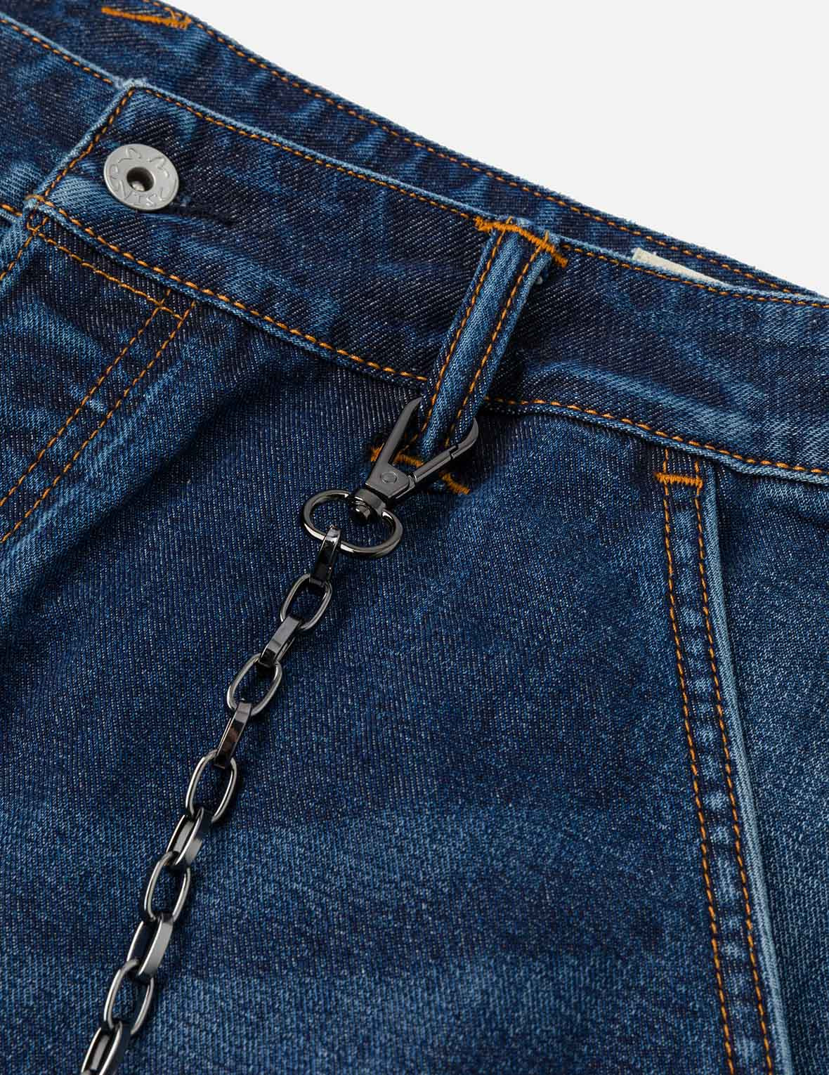 Multi-pocket and Seagull Crane Print Loose Fit Washed Denim Joggers - 7