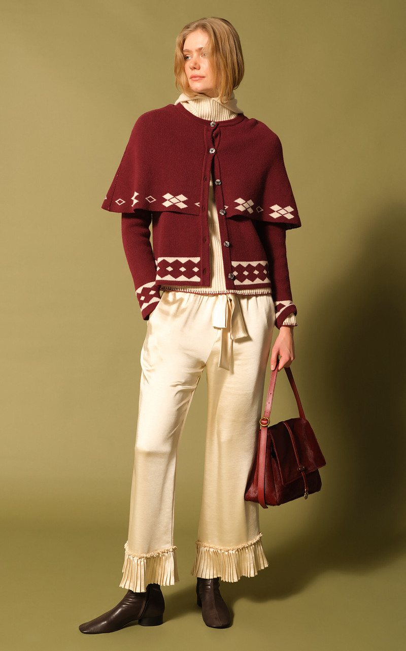 SIEDRÉS Tilda Pleat-Trimmed Satin Flare Pants off-white outlook