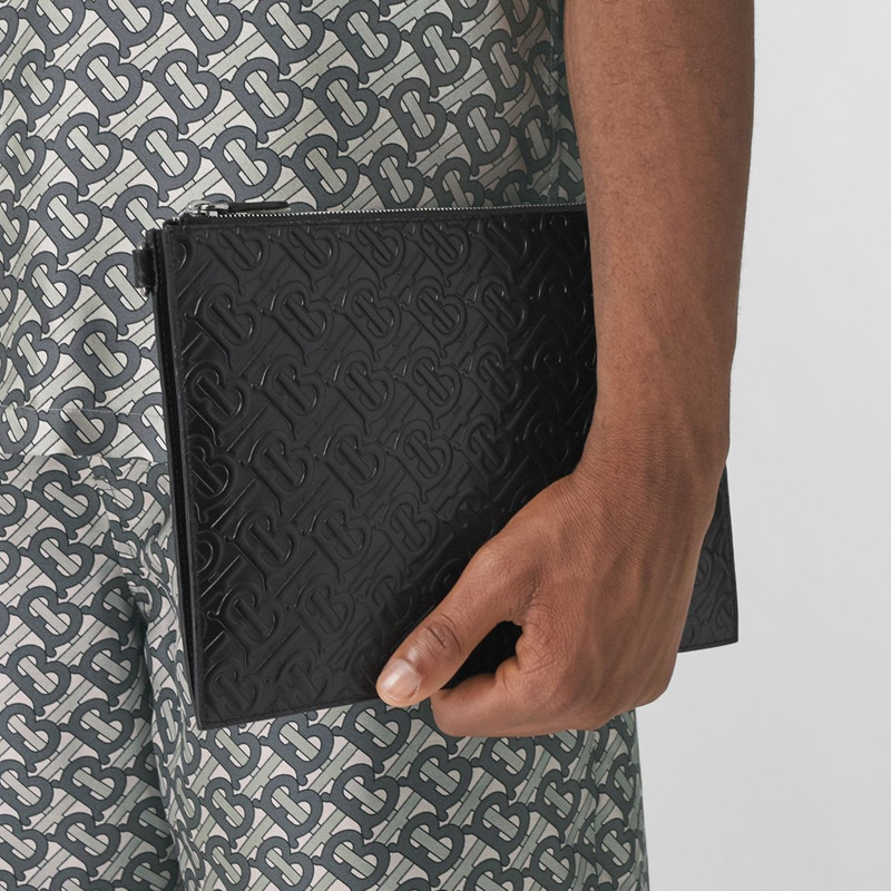 Embossed Monogram Leather Zip Pouch 13