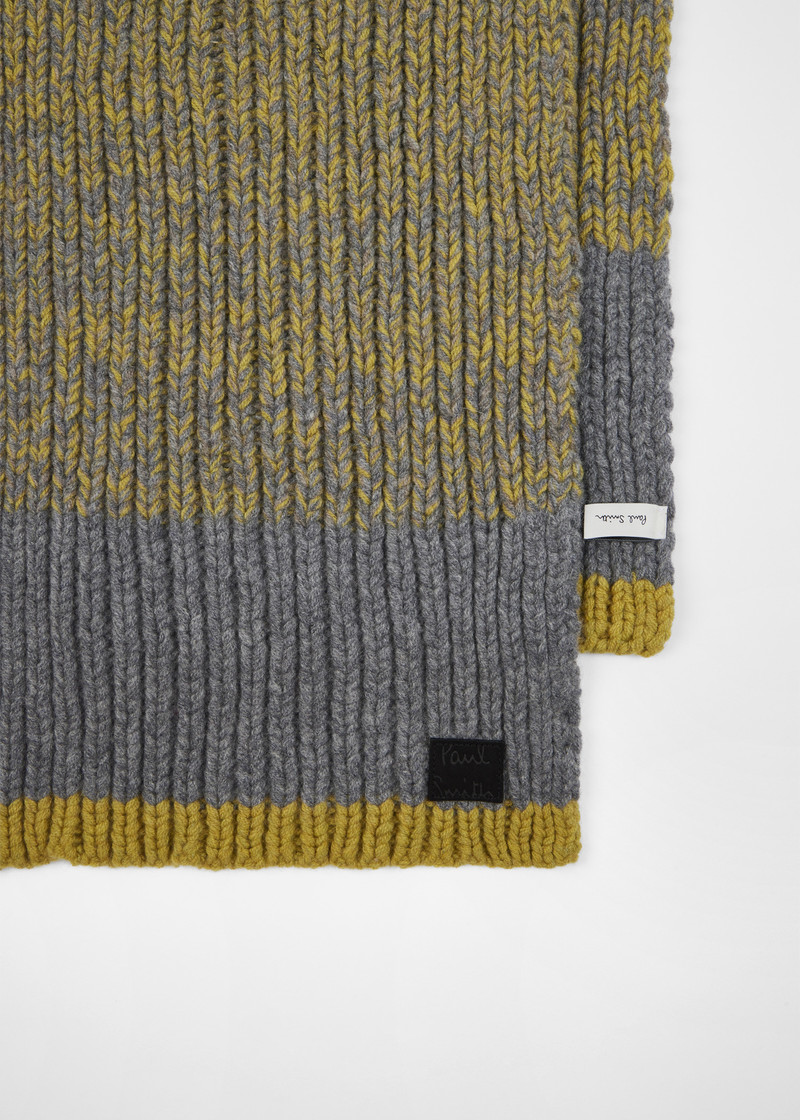 Paul Smith Yellow and Grey Twisted Yarn Block Stripe Scarf outlook