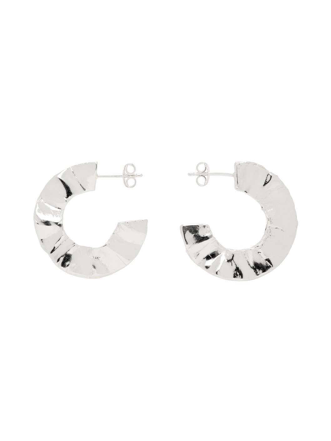 Silver Crinkle Hoop Earrings - 1