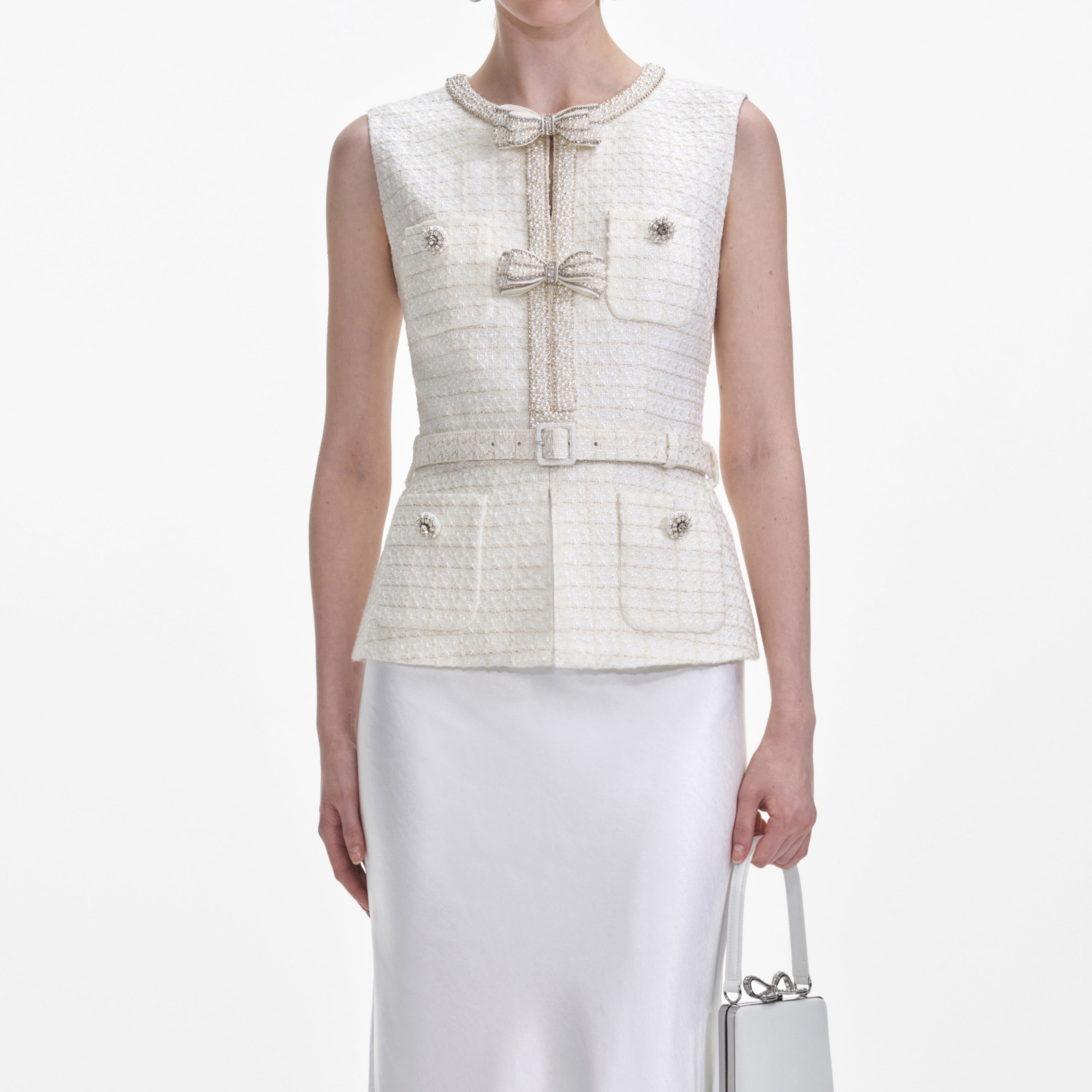 Self-Portrait 上品 洗練 Boucle ミディドレス self-portrait Cream Boucle Midi Dress | REVERSIBLE