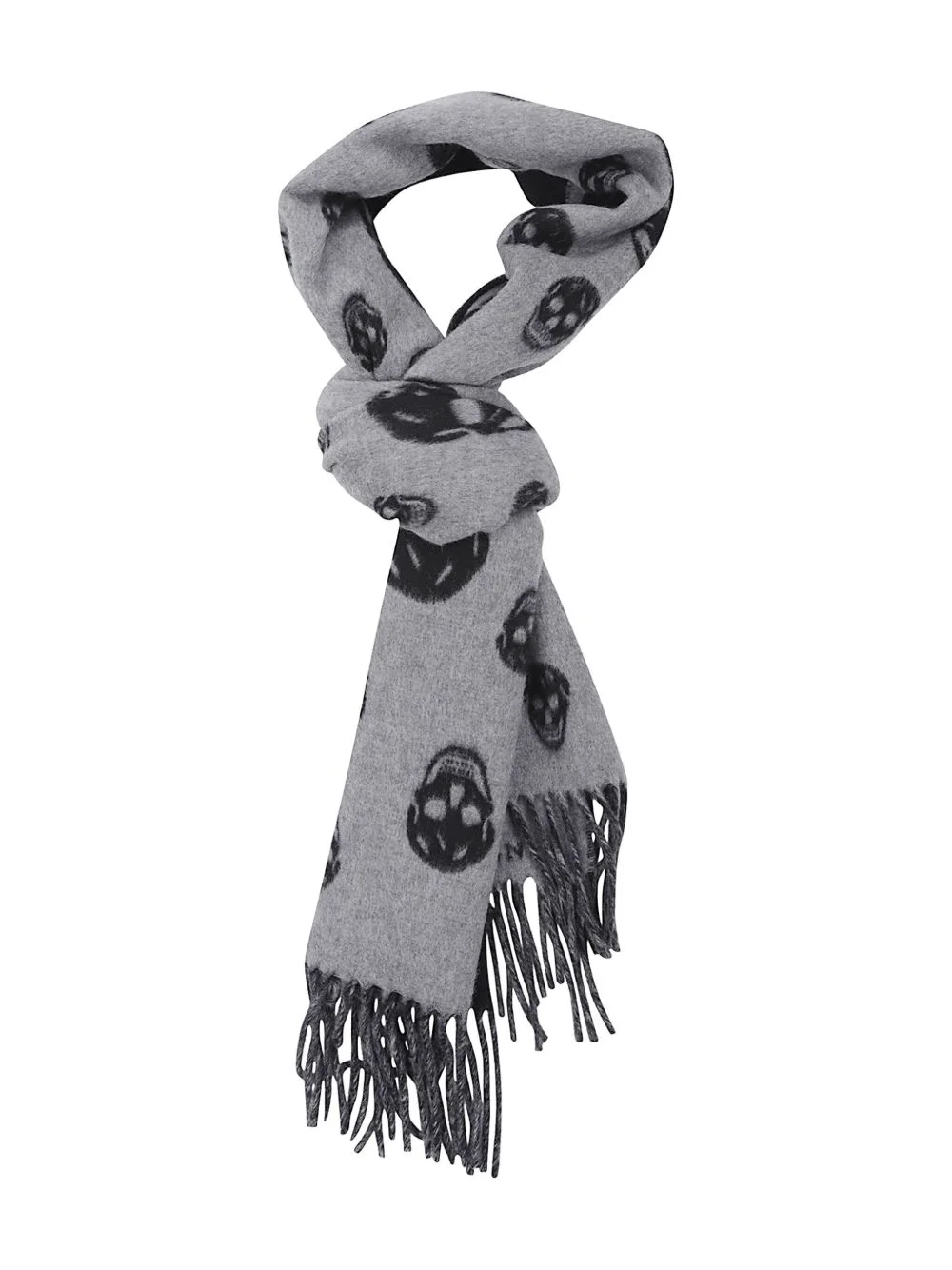skull-pattern fringed scarf - 1