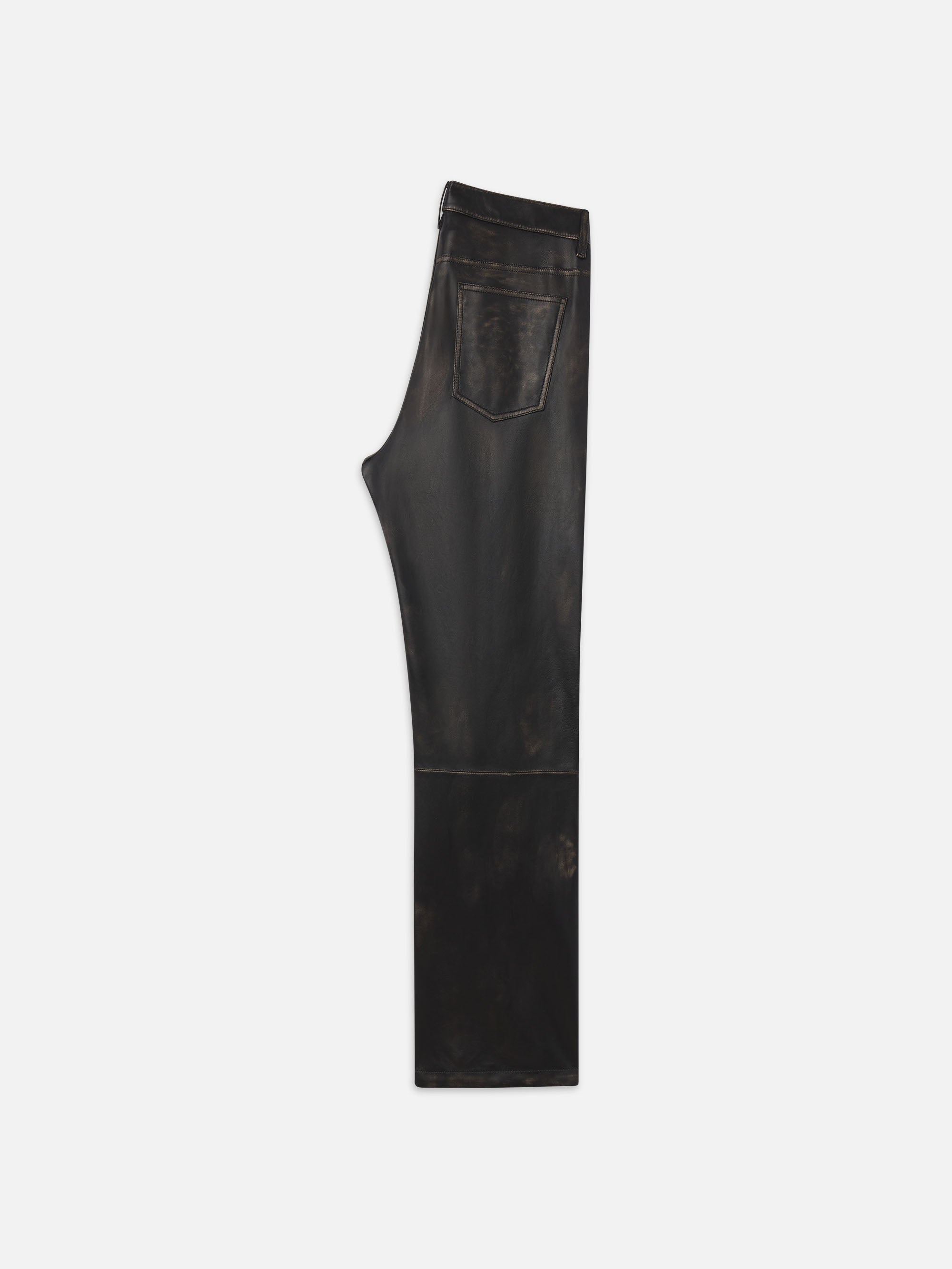 Washed Leather Pant Trousers in Black Washed - 4