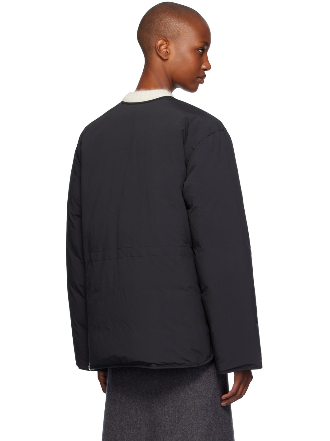 Black Y-Neck Down Jacket - 3