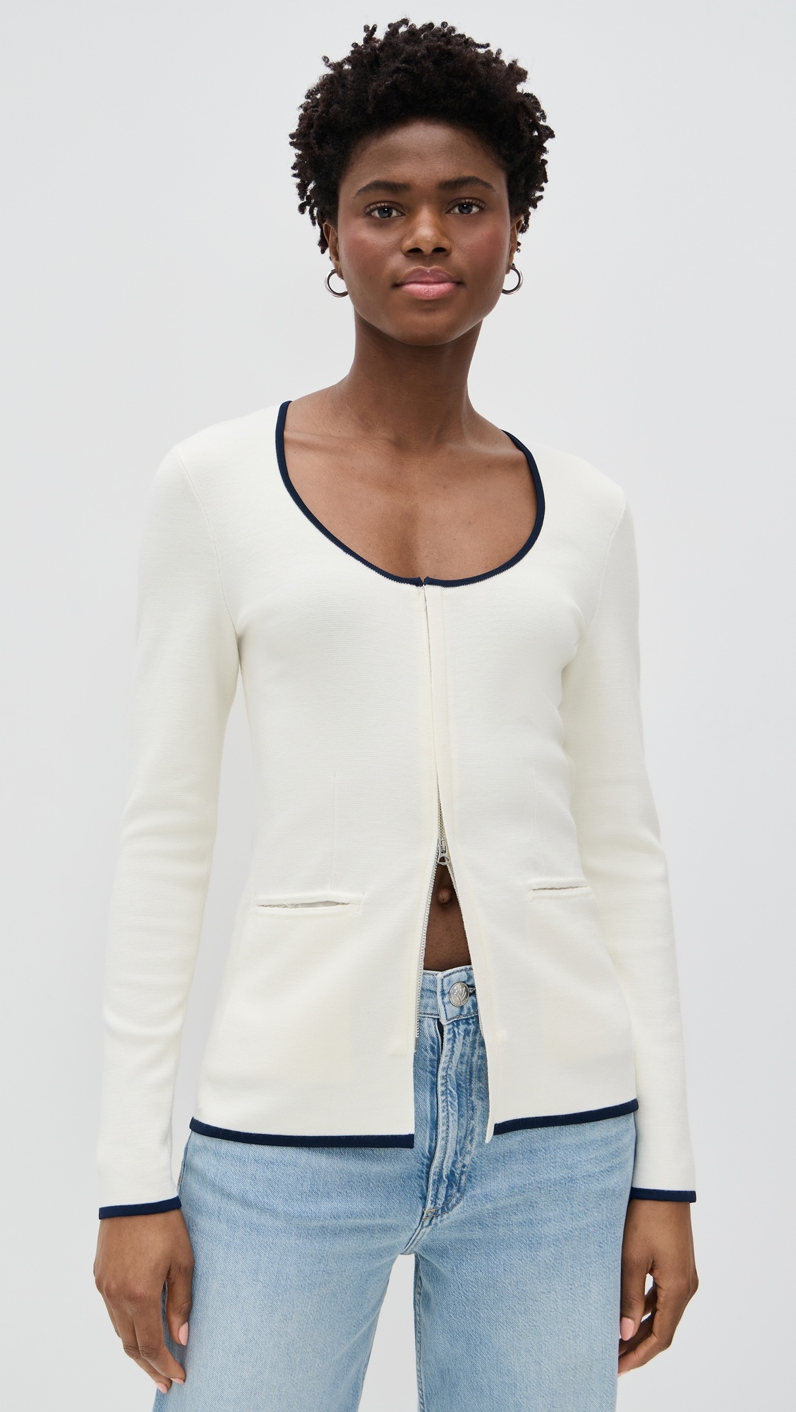 Ella Scoop Neck Zip Up Cardigan - 1