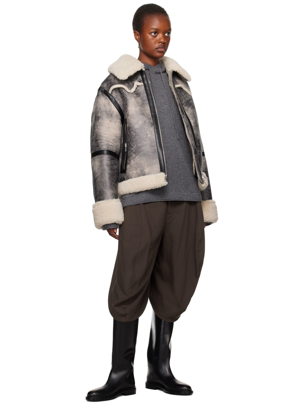 Gray & Off-White Lessie Faux-Shearling Jacket - 4