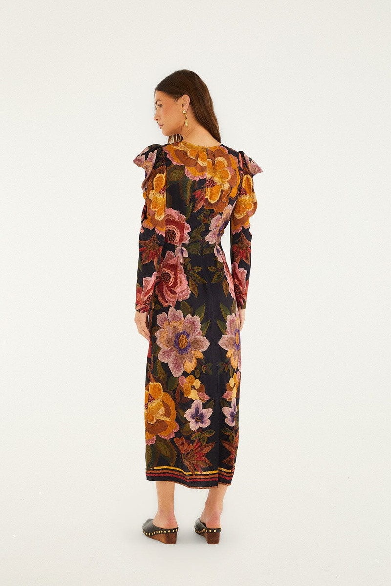 Black Chenille Flowers Lenzing™ Ecovero™ Viscose Midi Dress 4